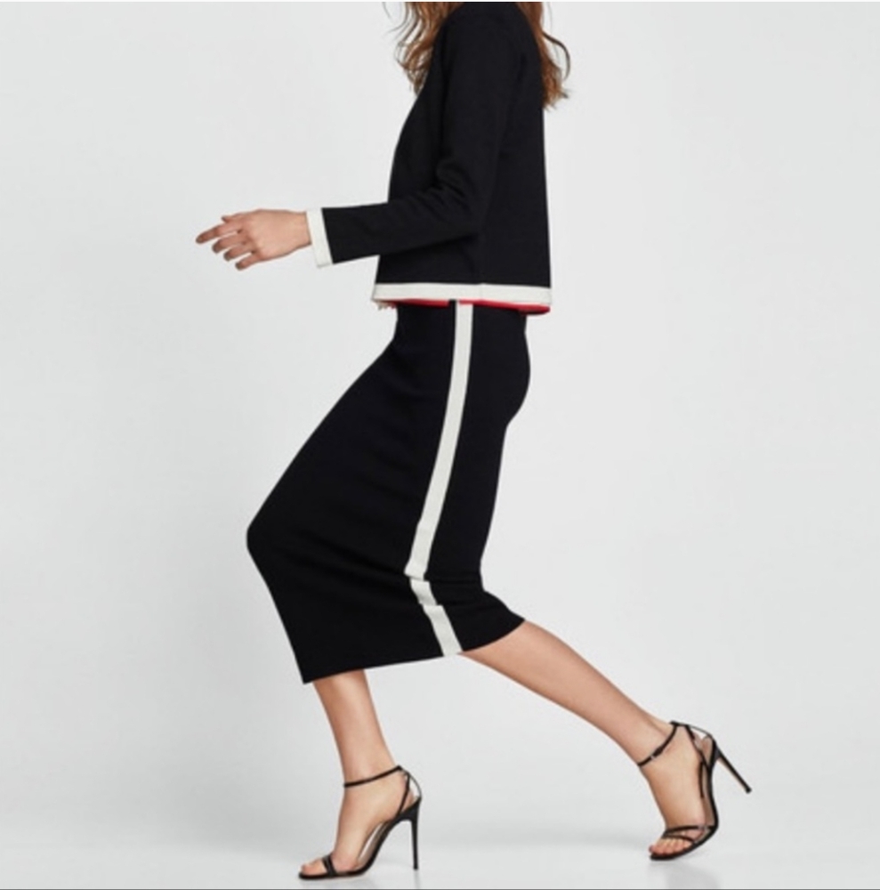 ZARA Black Cardigan w/ Faux Pearl Buttons with Matching Midi Skirt - Picture 13 of 13